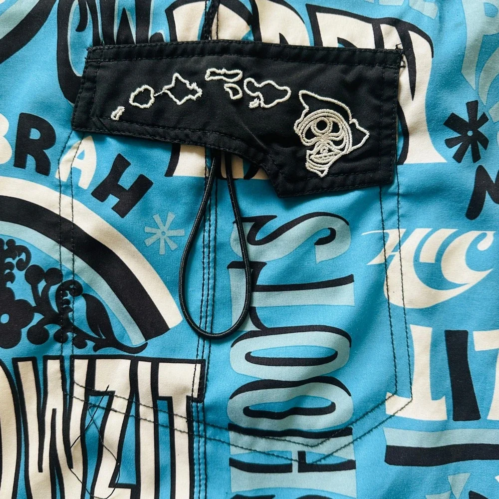 HIC Hawaiian Island Creations Mens Board Shorts 34 Howzit Surf Trunks‎ Vacation